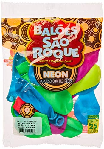Balão para Decoração Redondo N.09 Neon Cores Sortidas, São Roque, 108129625, Multicor, Pacote com 25 Unidades