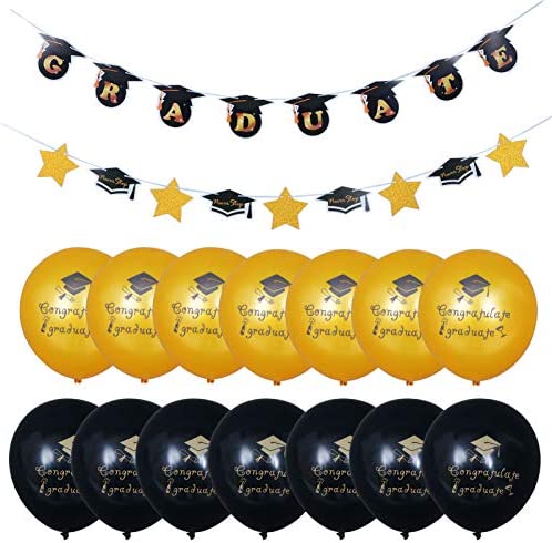 VALICLUD Artigos de Decoração para Festa de Formatura 2021 Balões de Pós-Graduação Banner Conjunto Parabéns Banner de Graduação Balões de Látex Guirlanda para Turma de 2021 Faculdade